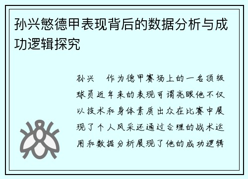 孙兴慜德甲表现背后的数据分析与成功逻辑探究